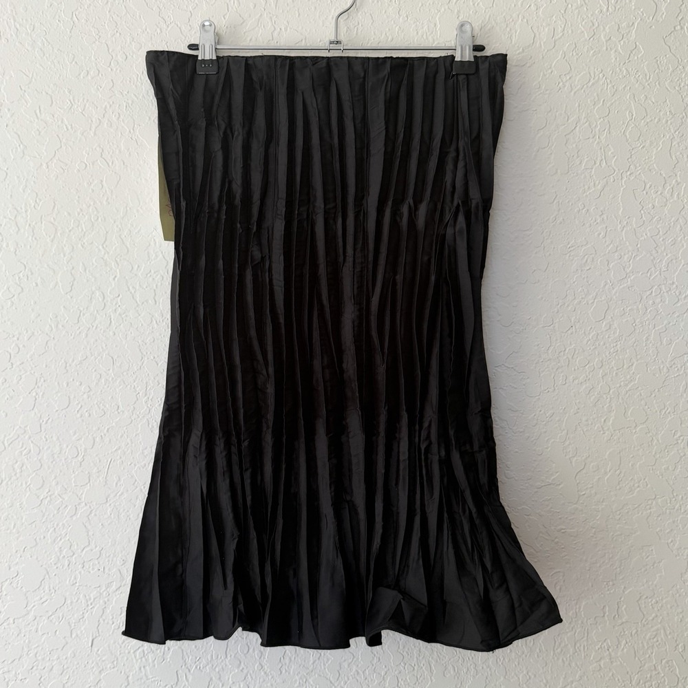 NWT Beluva Midi Pencil Skirt Medium Black Crinkle Pleated Artsy Lagenlook New